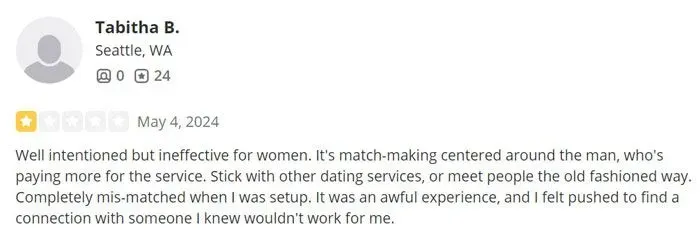 Simply Matchmaking 1-star Yelp review