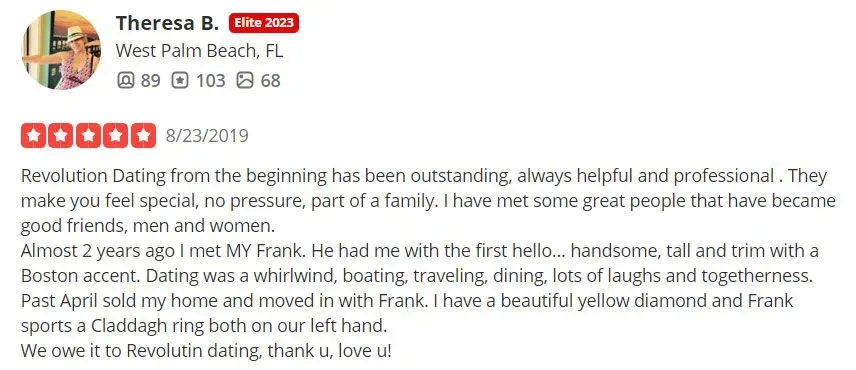 5-star Yelp review for Revolution Dating