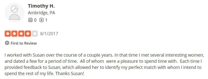 4-star Yelp review for Susan Dunhoff
