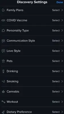 Tinder Gold Discovery settings
