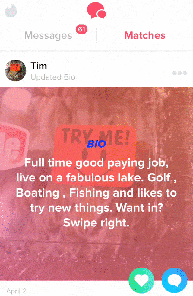 Tinder Match Feed reaction