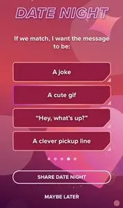 Tinder Vibes question example for Date Night