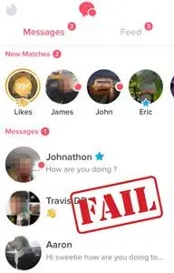 Example of bad Tinder messages in an inbox