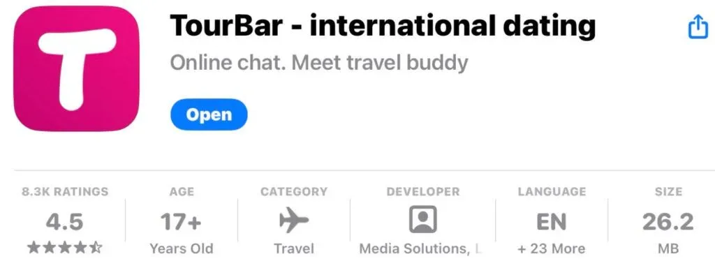 TourBar App review app store rating - 4.5 stars