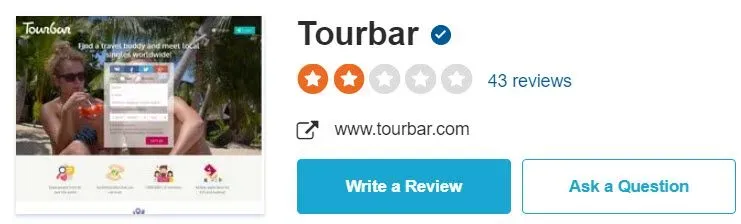TourBar 2-star rating on SiteJabber