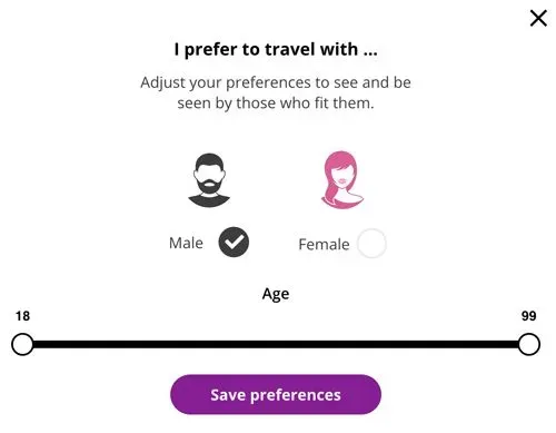 TravelGirls search preferences settings example