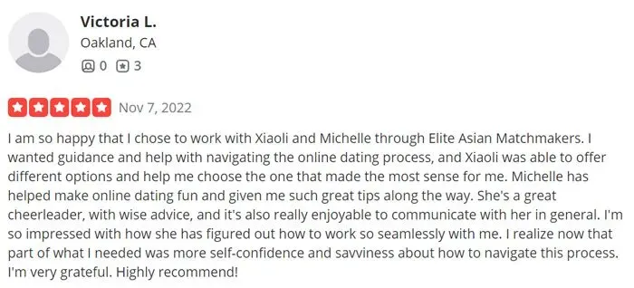 5-star Elite Asian Matchmaker review on Yelp