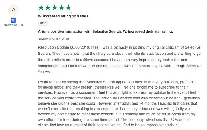 5-star Selective Search review on ConsumerAffairs website