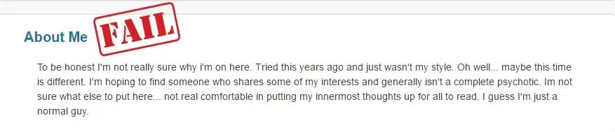 bad POF About Me example