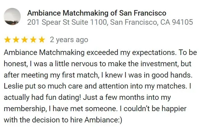 5-star Google review for Ambiance Matchmaking