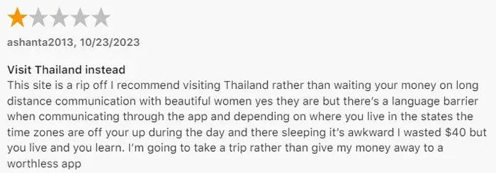 1-star ThaiCupid review on App Store