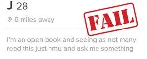 Example of a bad Tinder bio