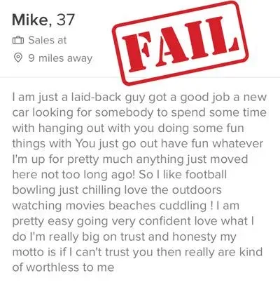 Tinder example with bad grammar