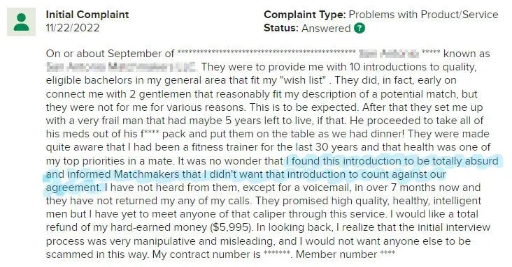 BBB review for a San Antonio matchmaker