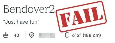 "Bendover" is a bad username on POF