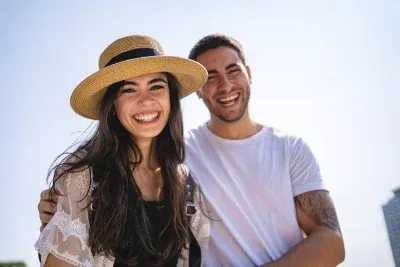 Couple smiling for a camera in Beverly Hills