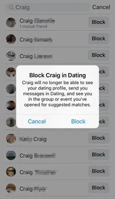 how to block a match in Facebook Dating