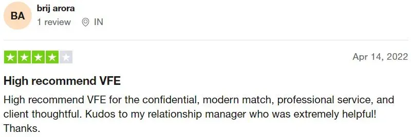 4-star Trustpilot review for Vows For Eternity