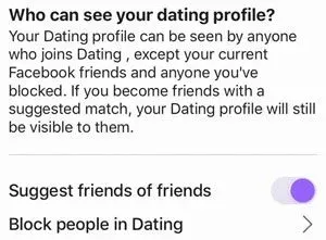 Facebook Dating privacy setting