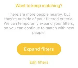 Bumble's expand filters notification