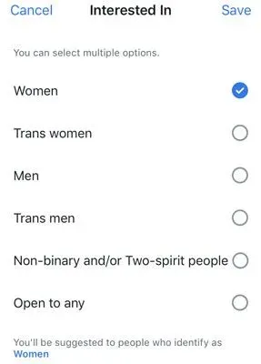 Facebook Dating gender options