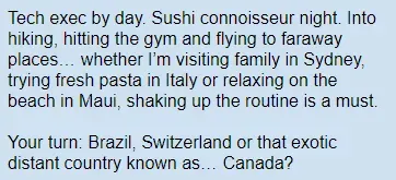 good Facebook dating profile example