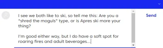message you can send on match to singles who like skiing