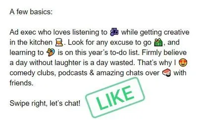 Example of a good Tinder profile for women