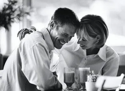 happy couple enjoying coffee