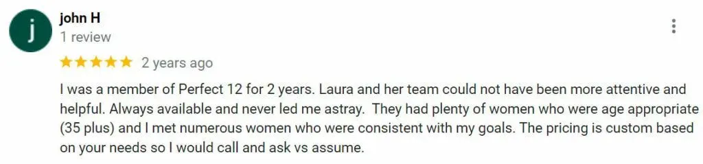 5-star google review for Perfect 12