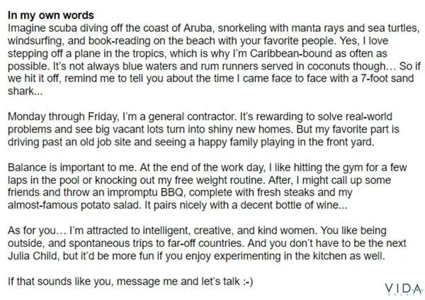 Example of a longer Match profile for men.