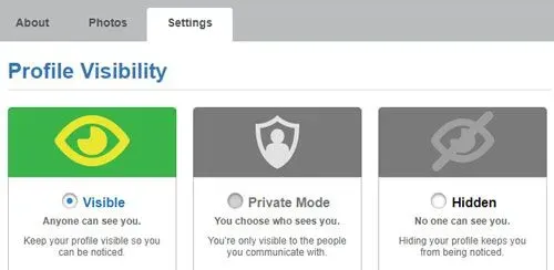 profile visibility on Match