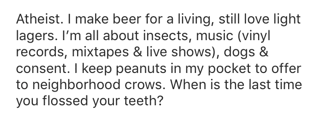 negative Bumble profile example