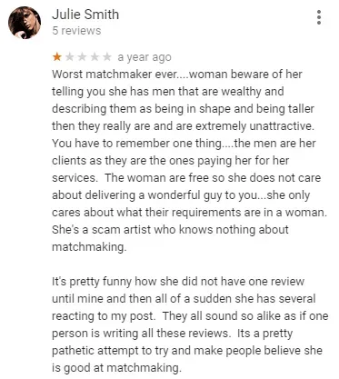 1-star Google review for New Jersey's Matchmaker