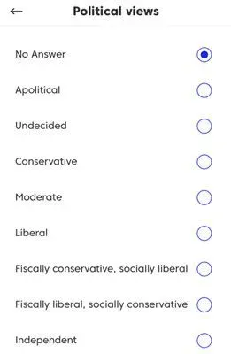 Match's political views menu
