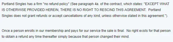 portland singles refund policy