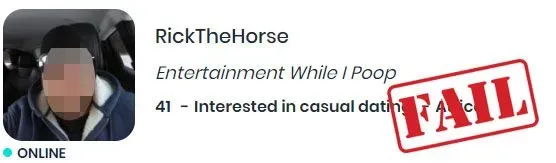 example of a profile mistake on POF