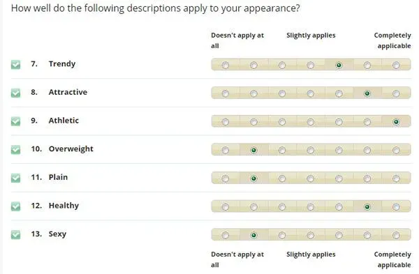 Elite Singles profile test question example