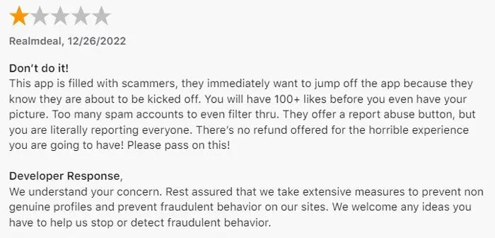 1-star App Store review for Filipino Cupid