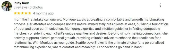 5-star Seattle Love Broker review on Google