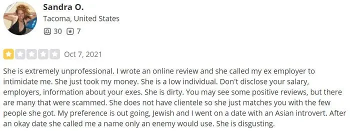 1-star Yelp review for Seattle Love Broker