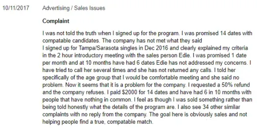 sarasota singles bbb complaint