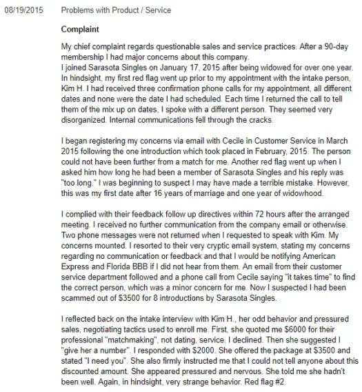 sarasota singles bbb review