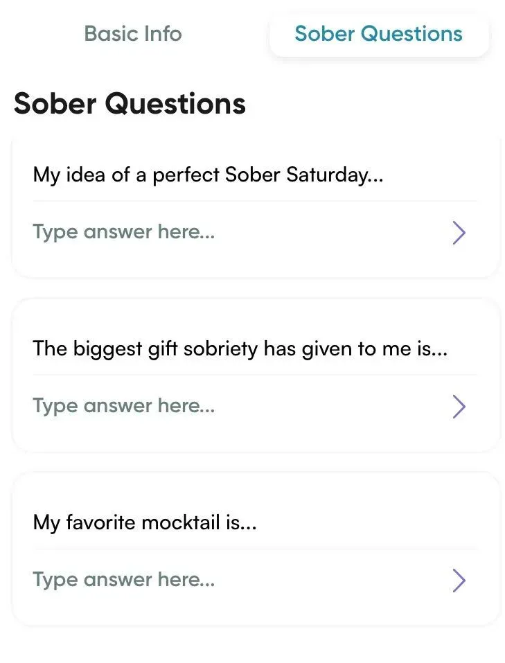 Examples of profile questions you'll answer on Loosid