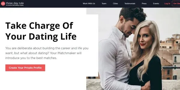 Homepage for Three Day Rule, a matchmaking service that operates in Chicago