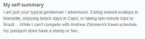 Self-Summary for a traveler