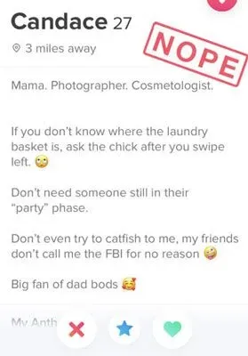 Example of a woman' profile that will turn many men off