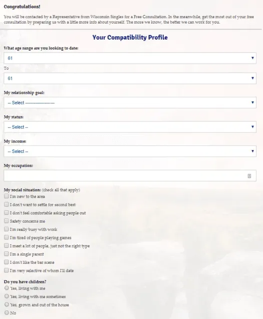 wisconsin singles questionairre